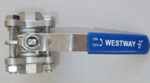 S/S Ball Valve 3 piece full bore 1/2 BSP with lock